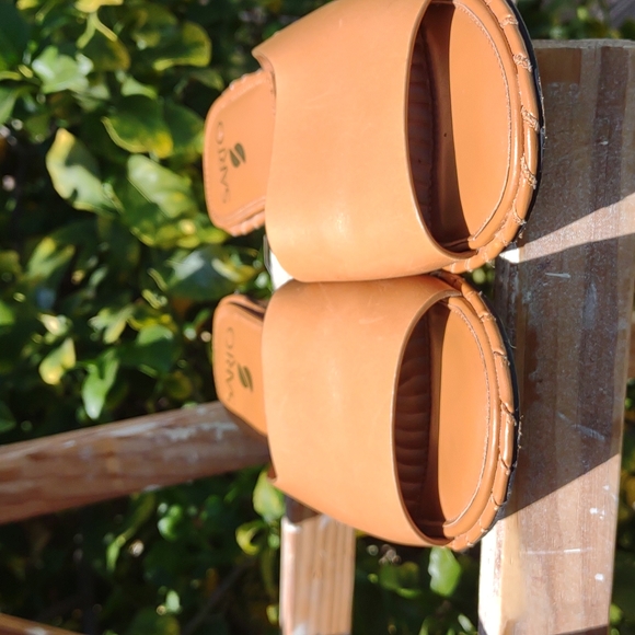 SARTO Leather Slide Sandal Low Chunky Heel 8 - Picture 5 of 12